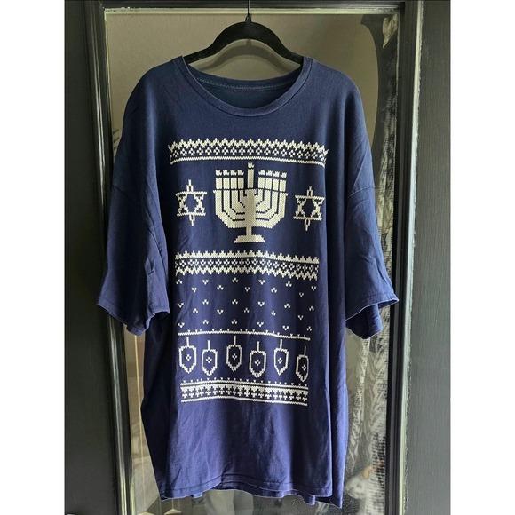 Mens Hanukkah T Shirt Dreidel Menorah Jewish Holiday Ugly Tee Party Festive - Picture 1 of 3